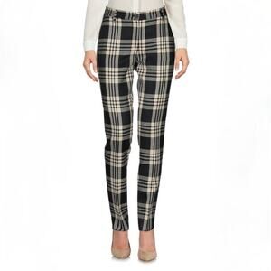 Brian Dales Pants Womens IT 44/M Black/Cream Check Plaid Wool Mid-rise Chino NWT
